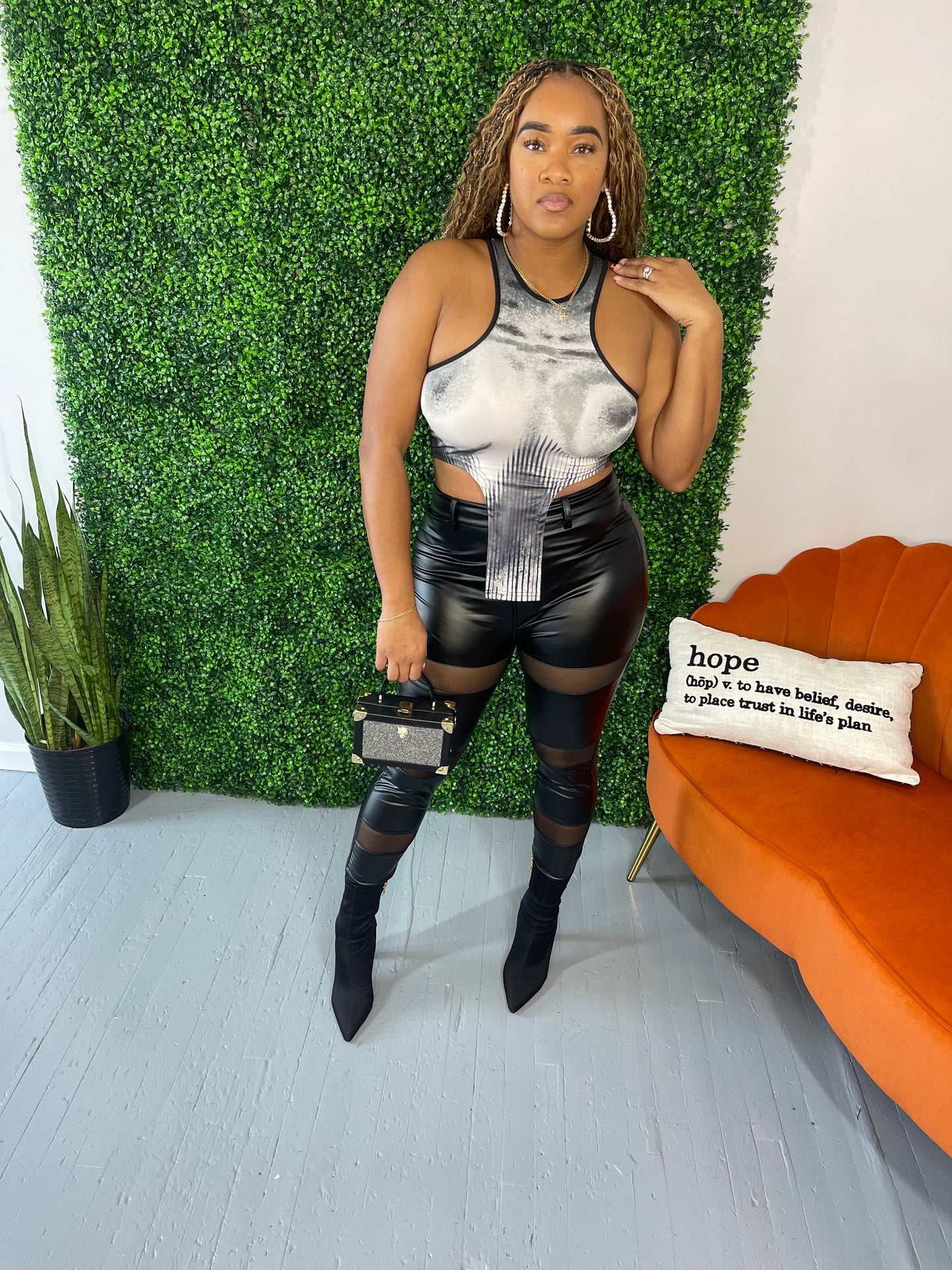 Date Night Black Solid Mesh Patchwork Pants